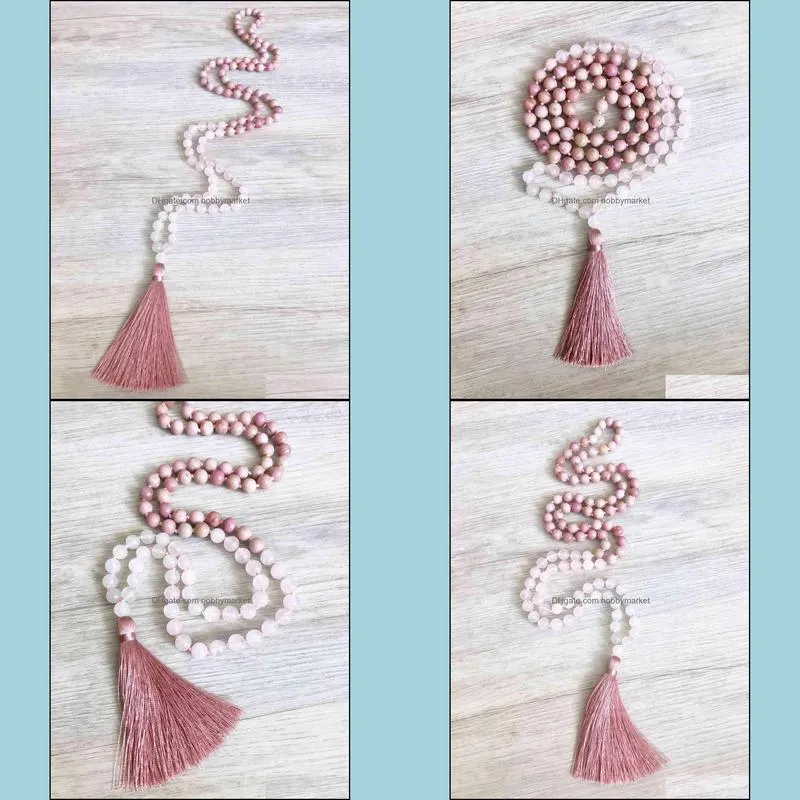 Pendentif Colliers Pendentifs Bijoux Rhodonite Rosequartz Collier 108 Mala Perles Noué À La Main Taeesl Prière Méditation 210323 Drop Delivery