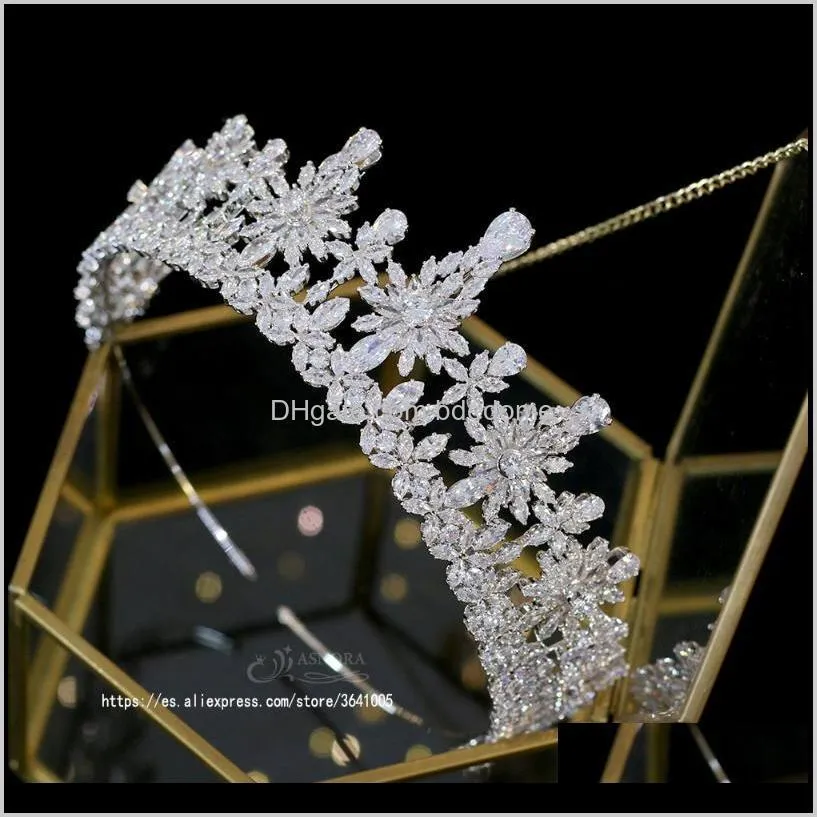 asnora new 3a tiaras zirconia three-dimensional flower crown shape wedding accessories bride hair accessories headdress party