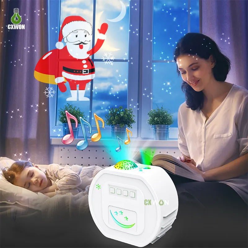 Mais novo Natal Galaxy Starry Sky Effects Projector LED Night Light Bluetooth USB Voz Control Music Player Speaker Star Star Lâmpada de projeção para quarto