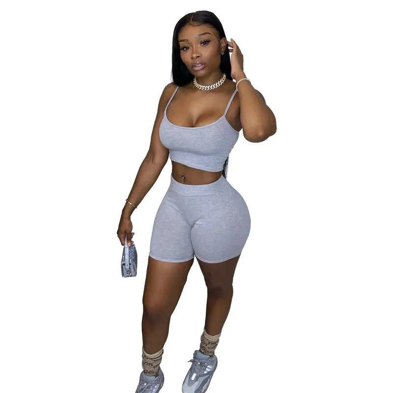 Ensemble Femme Two Dress Tracksuit Women Sportwear Summer Clothes For Crop Top Biker Shorts Set 2 Piece Sets Womens Outfits