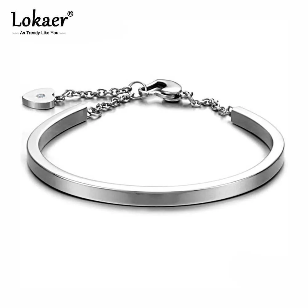 Lokaer Stainless Steel Heart Cuff Bracelet Bangle Jewelry Trendy 4 Colors Adjustable Chain & Link Bracelets for Women B18093 Q0719