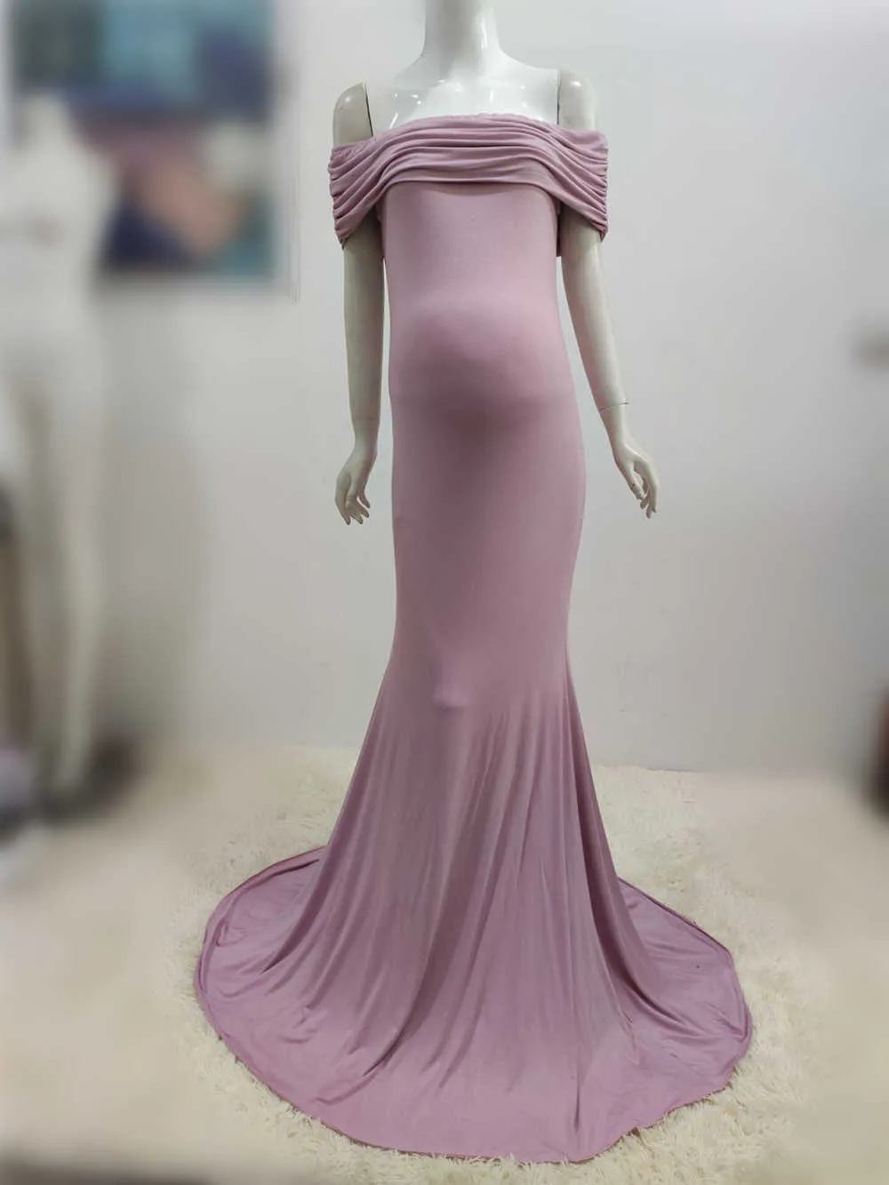 Shoulderless Maternity Dresses Photography Props Long Pregnancy Dress For Baby Shower Photo Shoots Pregnant Women Maxi Gown 2020 (4)