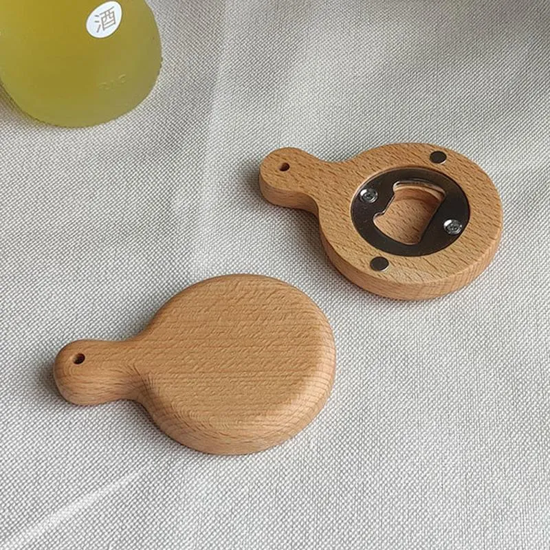 Creative Bamboo Wooden Bottle Opener With Handle Coaster Fridge Magnet Decoration Beer Bottle Opener Free Engrave Logo LX4145