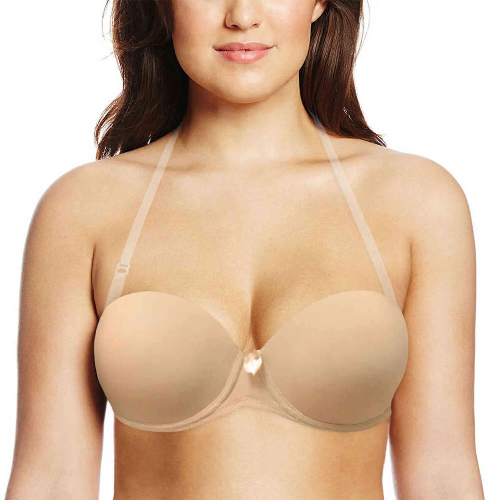 White Strap Upless Push Up Bra With Non Slip Band Strap Up For