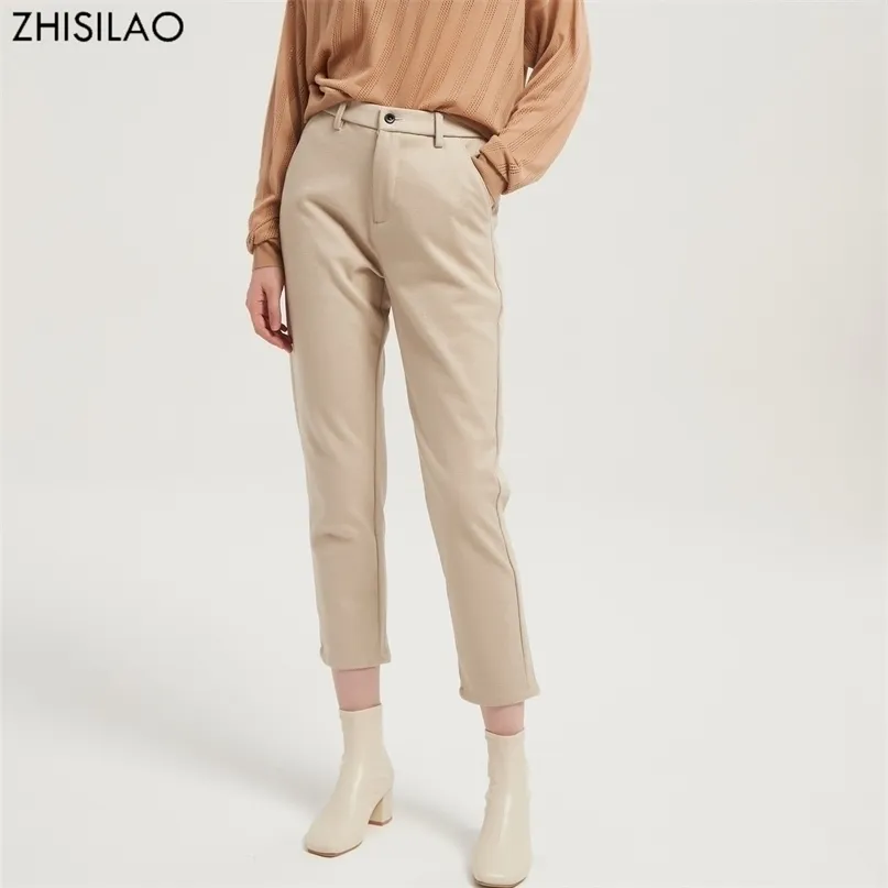 Zhisilao elegante wollen dikke harembroek vrouwen vintage solid office dame hoge taille broek Mujer herfst winter 211115