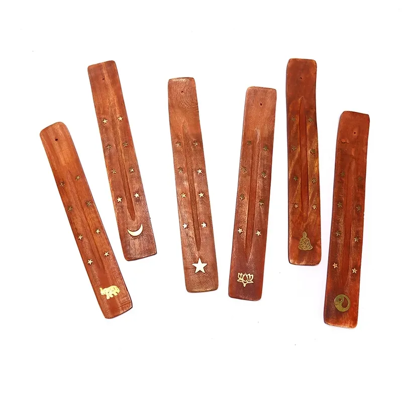 Natural Wooden Incense Stick Holder Tray Fragrance Lamps Ash Catcher Creative Printing Stars And Moon Burner Holders Censer Tool