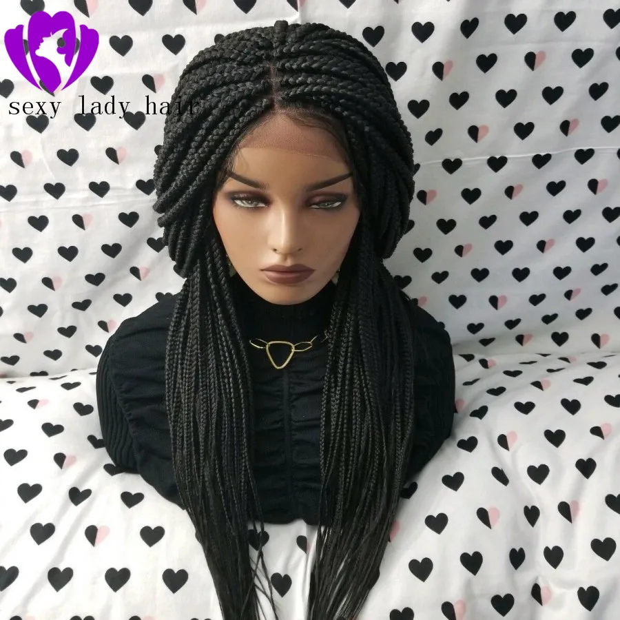 13x4 브라질 레이스 정면 상자 꼰 가발 아프리카 흑인 여성을위한 아기 머리 28 인치 머리 끈 합성 가발