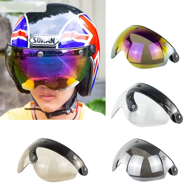 W Óculos 3 Snap 3/4 Capacete Escudo com Flip Up Dobradiça para Torc T50 Vintage Motorcycle Helmets J60F
