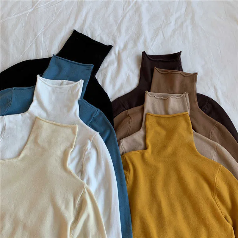 YITIMOKY Turtleneck Kazak Kadın Güz 2021 Kazak Kış Vintage Giysi Tops Slim Elastik Yumuşak Gömlek Kahverengi Siyah Beyaz Yeni X0721