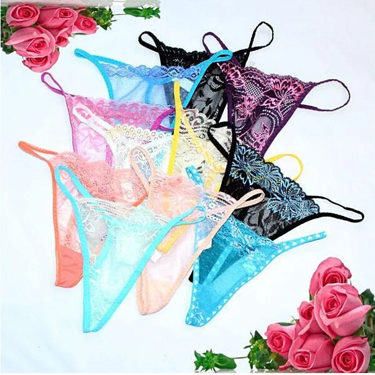 Fashion Womens Sexy lace Underwear small waist G-String Thongs Panties T  Back pants lady multicolor bikini Elastic G-Strings clothes clothing