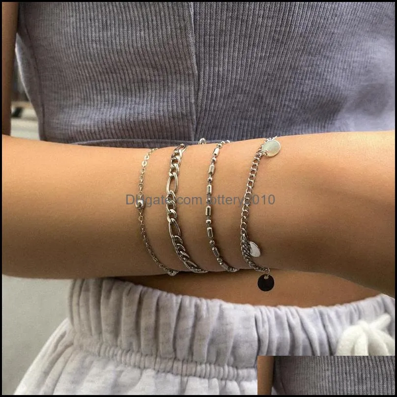 Link, Chain Boho Layered Gold Beads Bracelets For Women Trendy Charms Sequin Statement Bangle Bracelet On Hand Jewelry 2021 Gift