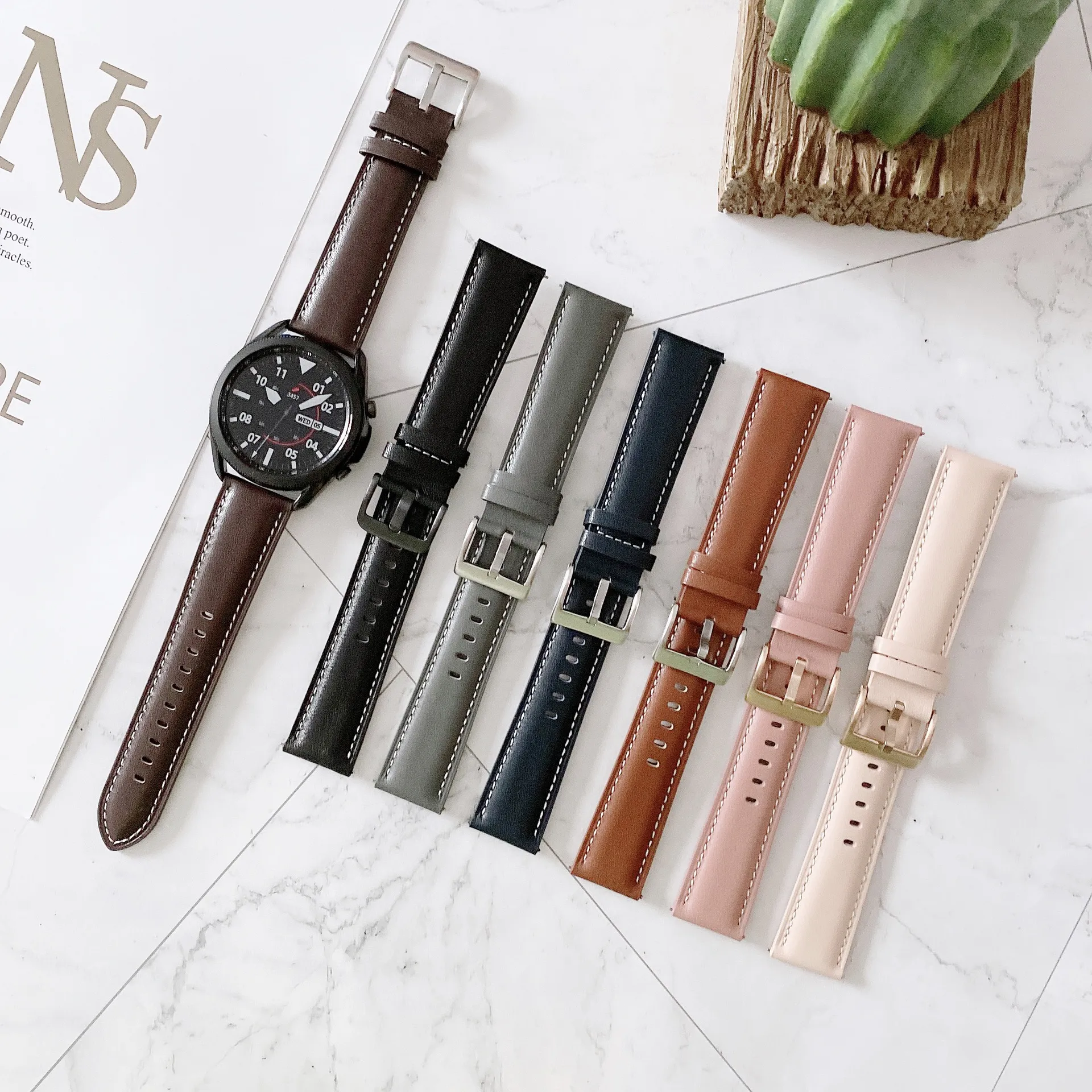 Кожаные умные часы Замените браслетные ремни для Samsung Galaxy Watch Active 2 Smart Watch полоса 22 мм 20 мм полосы замены