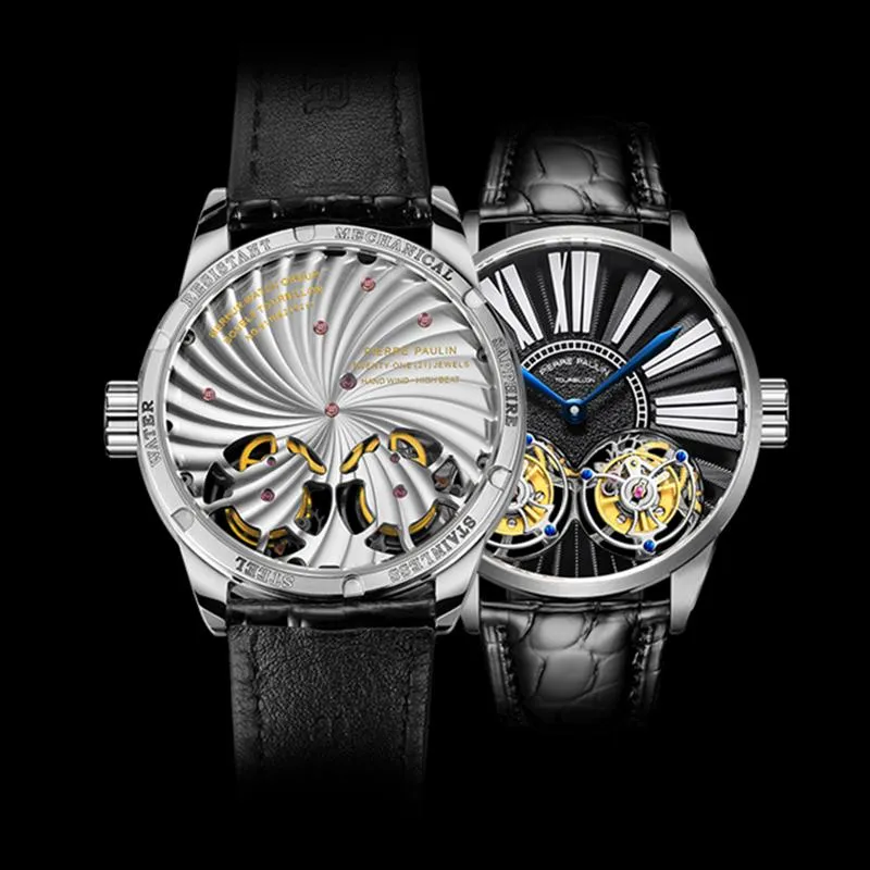 Luxus Merkur Uhr Armbanduhren Echte Doppel Tourbillon Manuelle Mechanische Uhr Business Klassische Herren Saphir Ganz Stahl Hombre D3BU