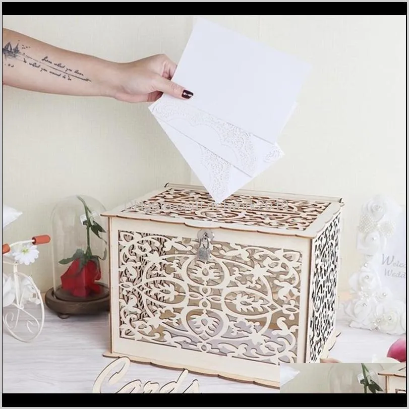 wedding card box birthday party decorations supplies rustic wooden card box with lock diy money box gift for guest