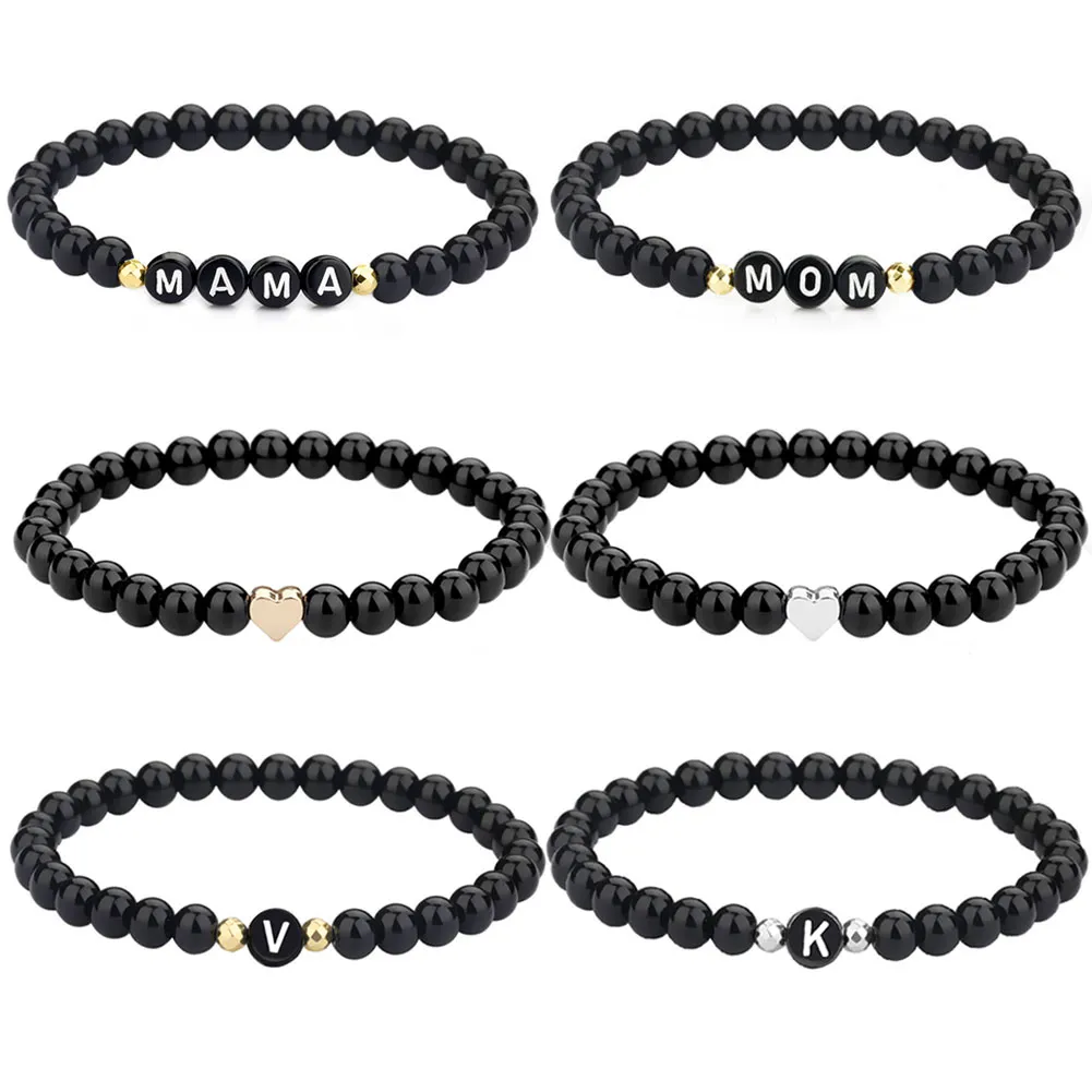 26 Buchstaben Namensarmband für Frauen Männer Paar Liebe Freundschaft Glück DIY 6mm Glasperlenarmbänder