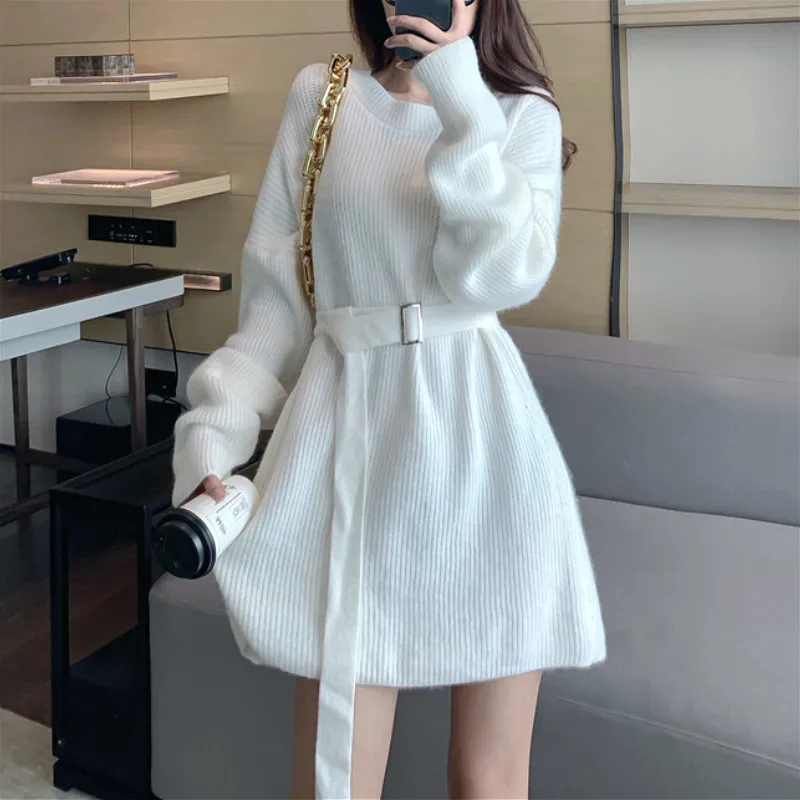 empire waist sweater dress Mist Green Solid Lantern Sleeve Short Mist Green / L / 60%Cotton+40%Acrylic by Blue Zone Planet Do not bleach OFEEFAN Long Sleeve Dress for