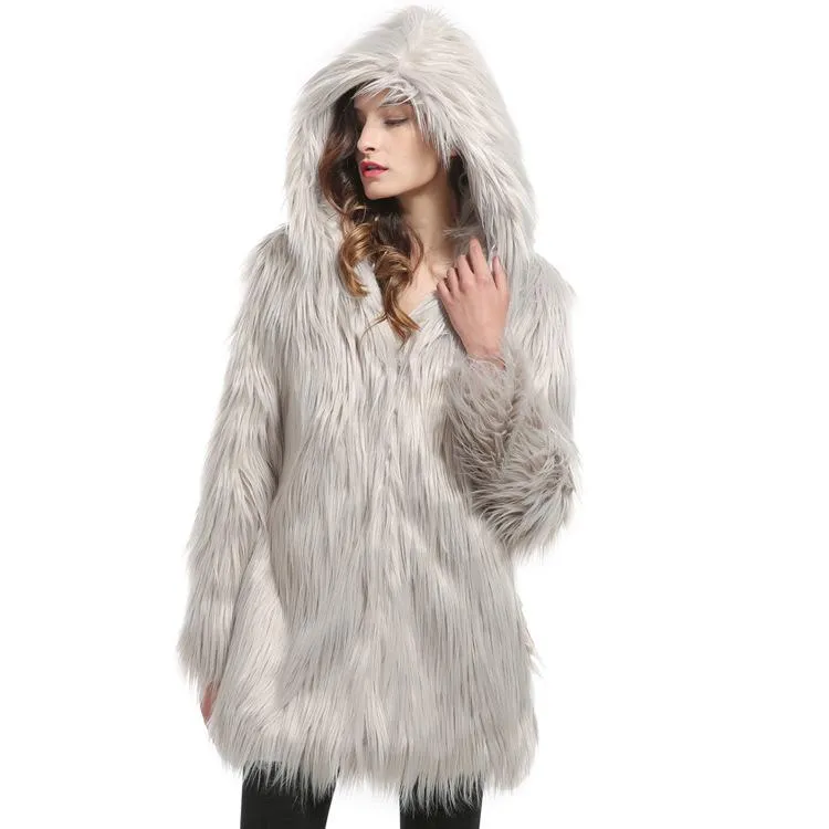 模倣の毛皮の女性の冬のウールのベラの哲学女性のジャケットのフェイクの帽子が付いているウールの女性の長いコート