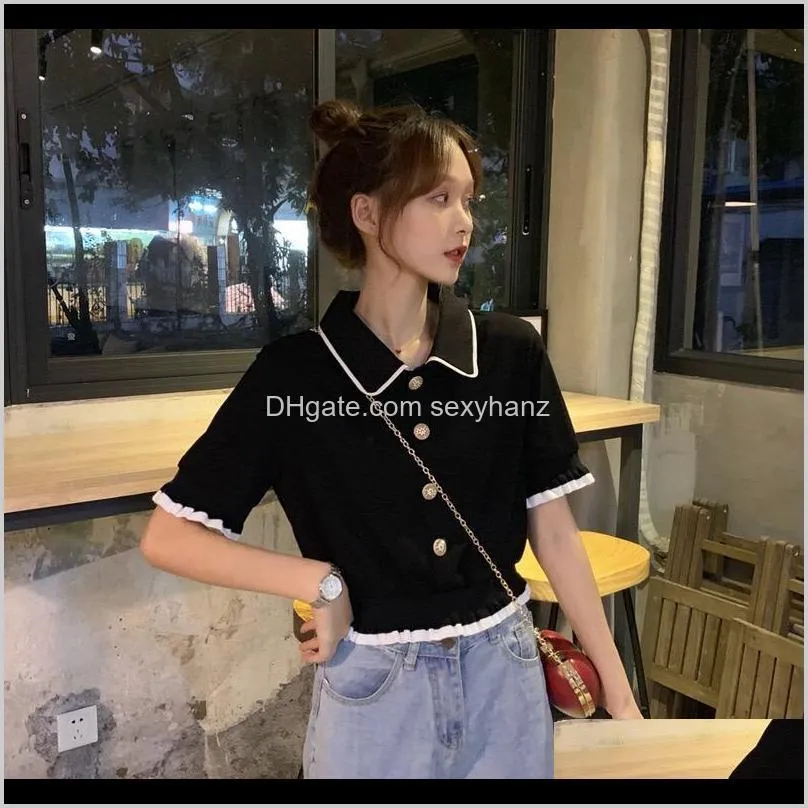 d017-2020 summer new korean short bottoming shirt net red slim slimming solid color short-sleeved t-shirt female1