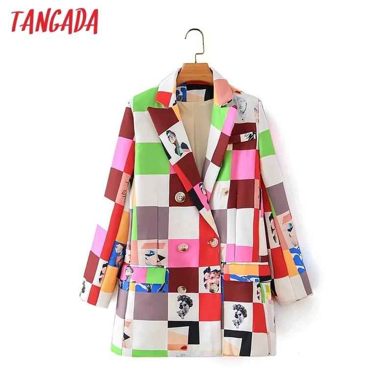 Chaqueta con estampado de estilo francés para mujer, abrigo Vintage con doble botonadura de manga larga para mujer, Tops elegantes DA30 210416