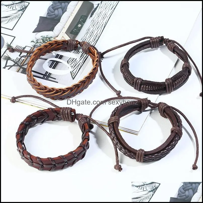 Retro woven Genuine Leather bracelet Punk new retro men`s cowhide bracelet simple multi-layer woven DIY suit leather bracelet