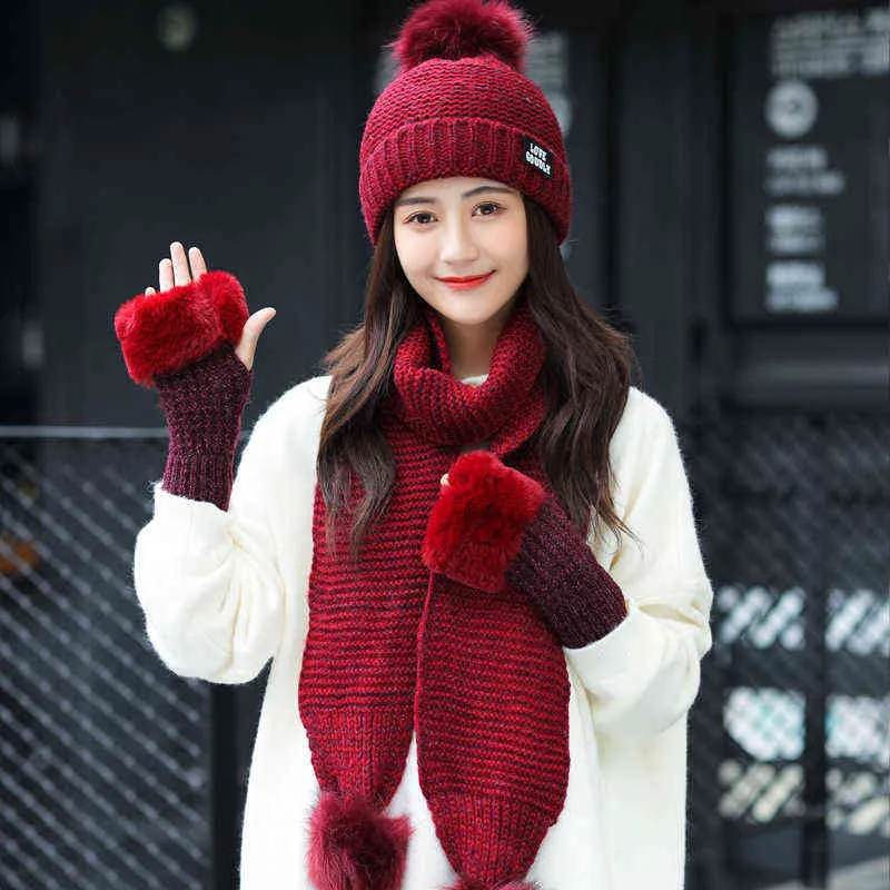 Women Winter Hat Scarf /gloves Sets Female 3pcs Knitted s Set Caps for Girl Warm Skullies Beanies 2020 Hot