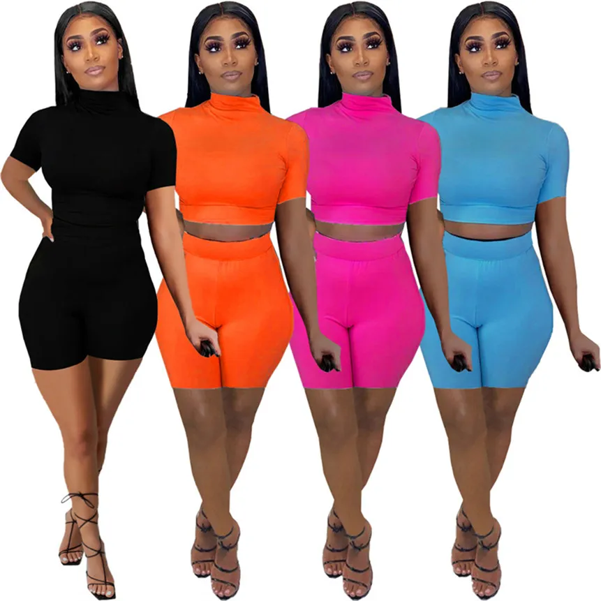 Color sólido Mulheres Tracksuits Roupas de Verão Casuais Dois Parte Sets Sports Outfits Manga Curta T Shirt + Shorts 5438