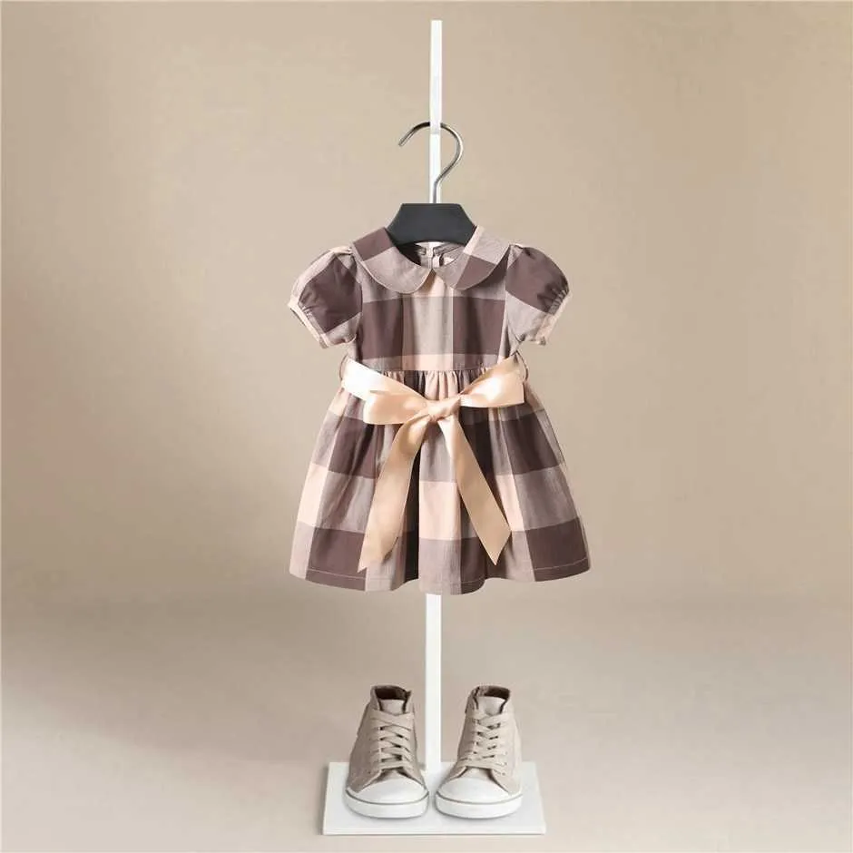 2021 moda neonate vestito estivo a strisce marca principessa abbigliamento per bambini ragazza 1-5 anni colletto di turndown Q0716