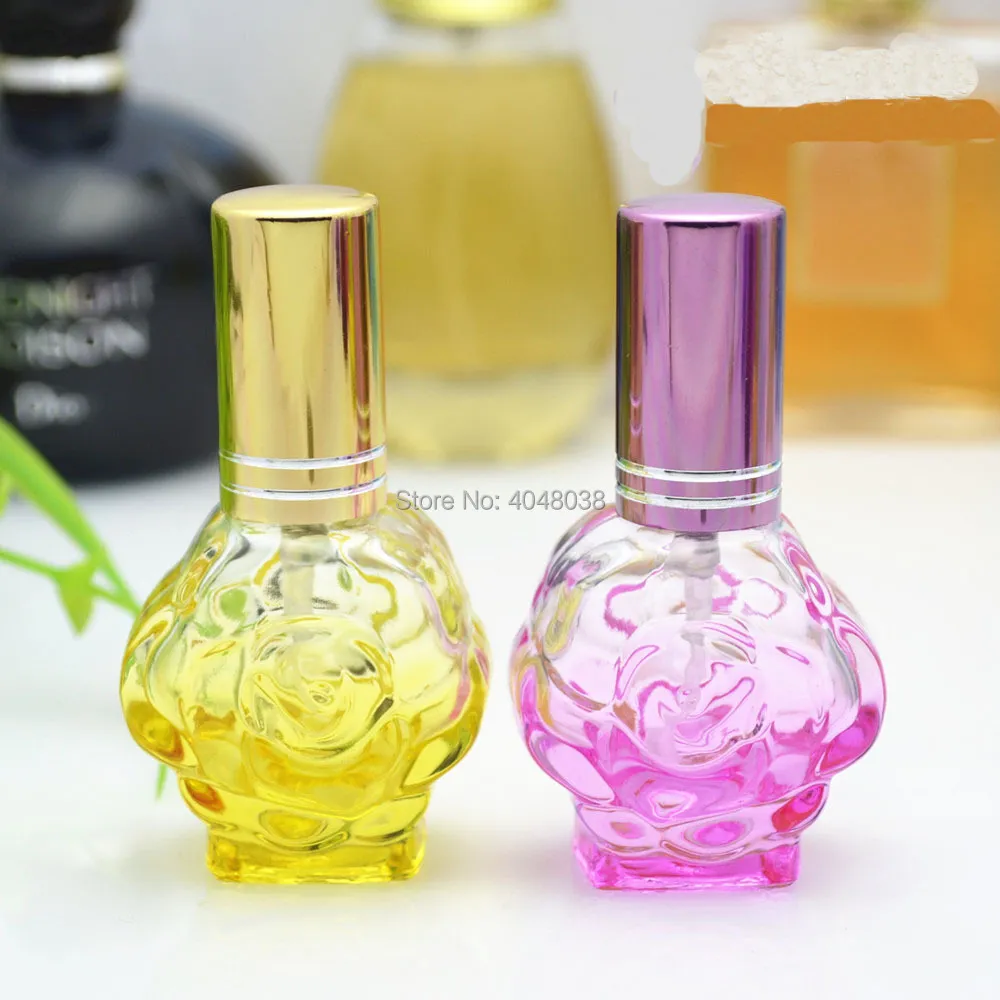 20 pcs Perfume Refillable Bottle Colorful Glass Mist Atomizer Empty Cosmetic Container Double-faced Flower 10 ML Spray Pump Vial