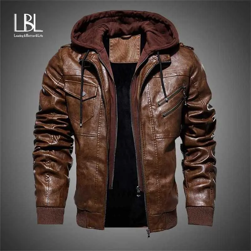 Mens läderjackor vinter casual motorcykel pu jacka biker läderrockar europeisk windbreaker äkta läderjacka 211124