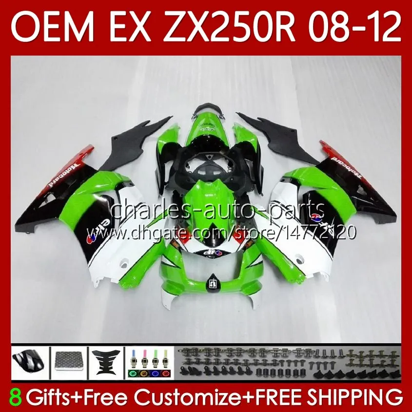 Тело для инъекций для Kawasaki Ninja EX250 EX-250 ZX250 R EX ZX 250R 08 09 10 11 12 81NO.48 EX250R ZX-250R 2008-2012 ZX250R 2008 2009 2010 2011 2012 2011 OEM обтекатель глянцевый зеленый