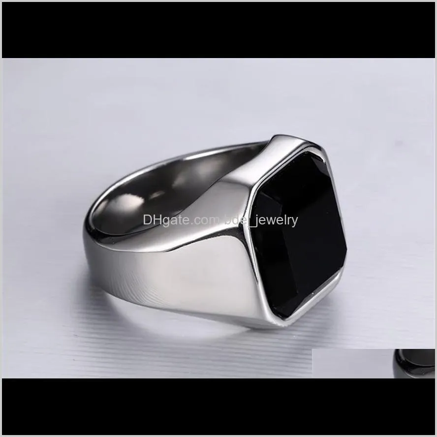 fashion jewelry classical men ring classical black agate desinger rings luxury rings punk stainless steel trendy hip hop male ring