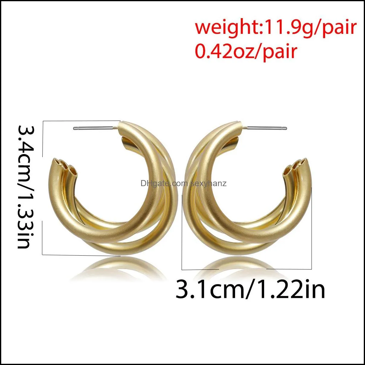 Irregular multilayer metal hollow matte earrings C type restoring ancient ways the circle earring stud earrings