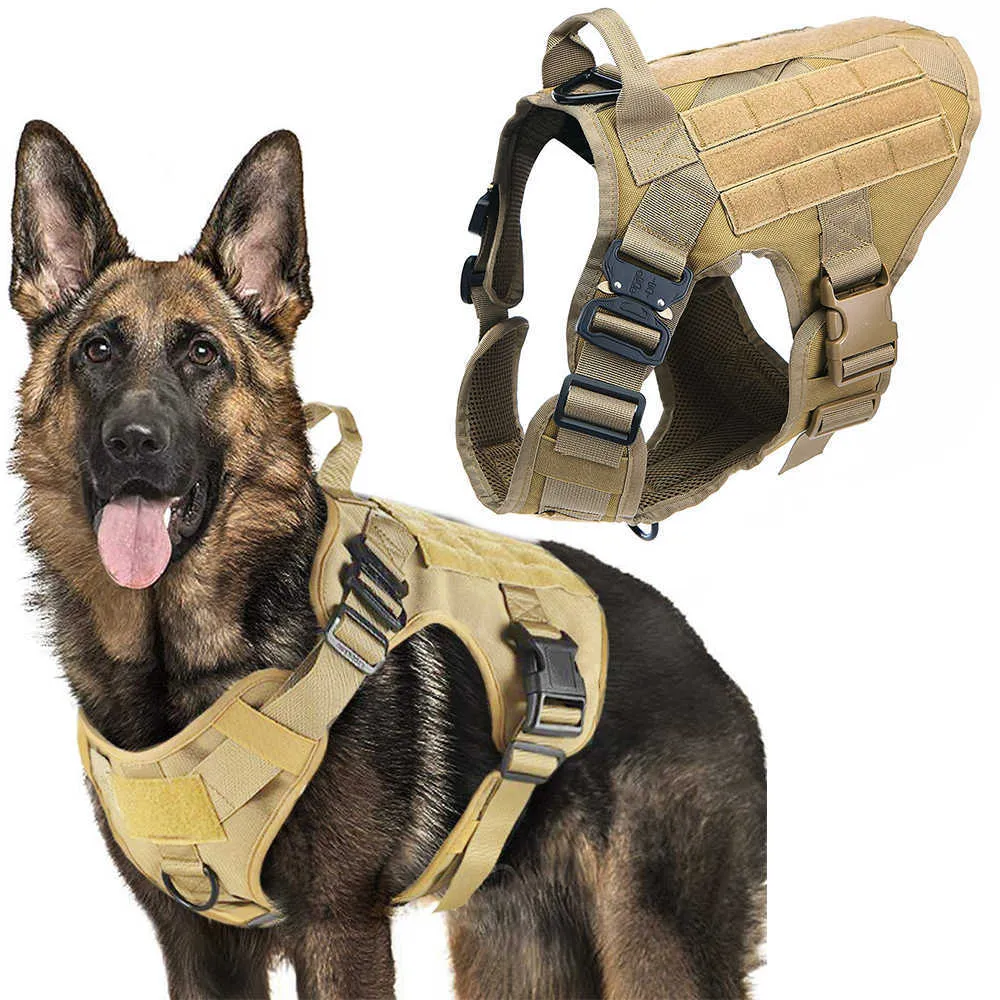 Tactical Dog Harness Pet Treinamento Caça Cão Colete Metal Fivela Alemão Pastor de Cão de Pastor com trela para pequenos cães grandes 210712