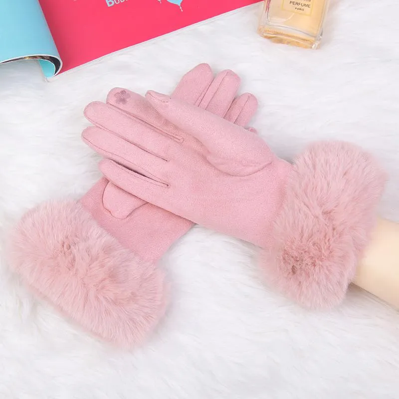 Sports Gloves Sports Gloves Winter Suede Leather Thicken Women's Plus Velvet Full Finger Touch Screen Nonslip Driving Mittens