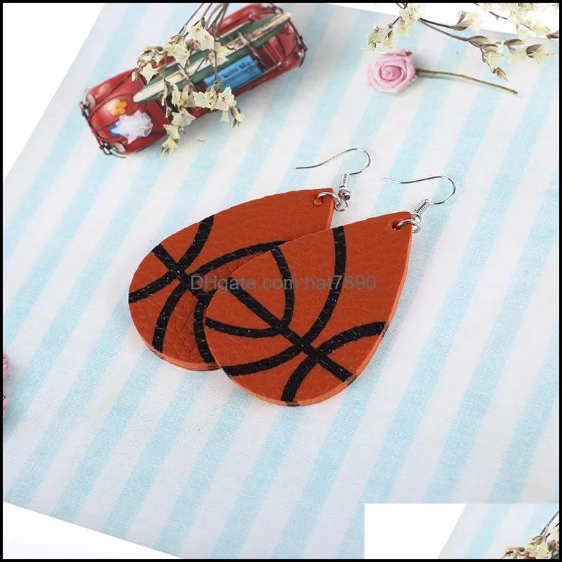 Handmade Teardrop Leather Earrings American Flag Football softball Baseball basketball soccer Sports Dangle Earrings for Women Girls