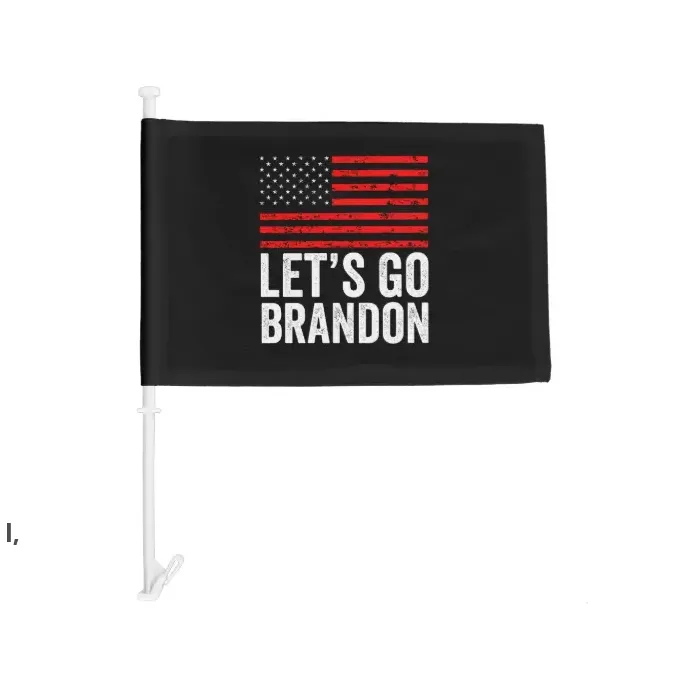 Drapeaux de voiture Let's Go Brandon personnalisés pour Windows 12x18 pouces 30x45cm couleur vive forte résistance au vent avec poteau de 43cm RRD12594