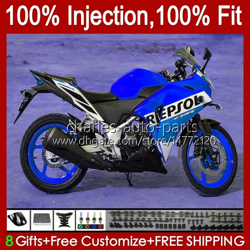 Moulage par injection pour HONDA CBR-250 CBR 250R 250 CBR250 Repsol bleu R CC 2011 2012 2013 2014 2015 Corps 58No.90 250CC CBR250R MC41 11 12 13 14 15 CBR-250R 11-15 Kit de carénage OEM