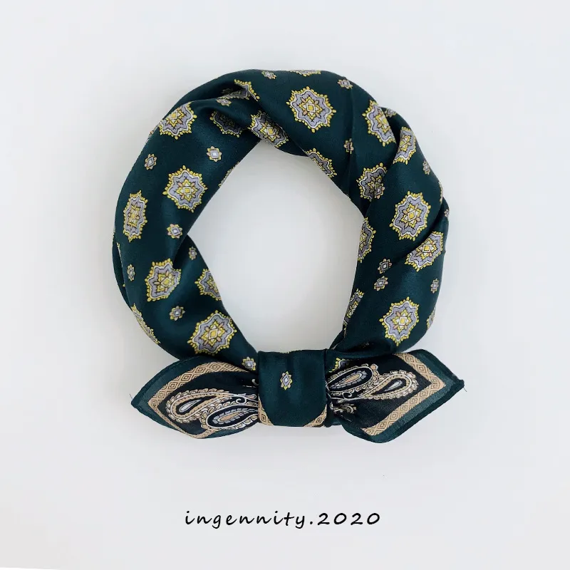 100% natural silk women square neck scarves paisley print crepe satin plain scarf handkerchief bandana 53*53 cm