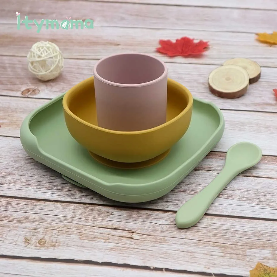 All-In-One Suction Cup Bowl Children Anti-Fall Bowl Baby Silicone Dishes Dining Plate Bowl Tableware Spoon Food Dinnerware