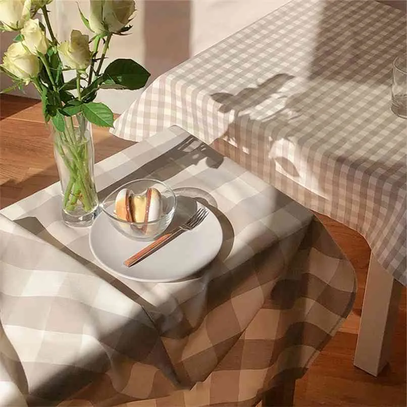 한국 격자 무늬 식탁보 면화 린넨 직사각형 야외 피크닉 배경 홈 카페 장식 210626