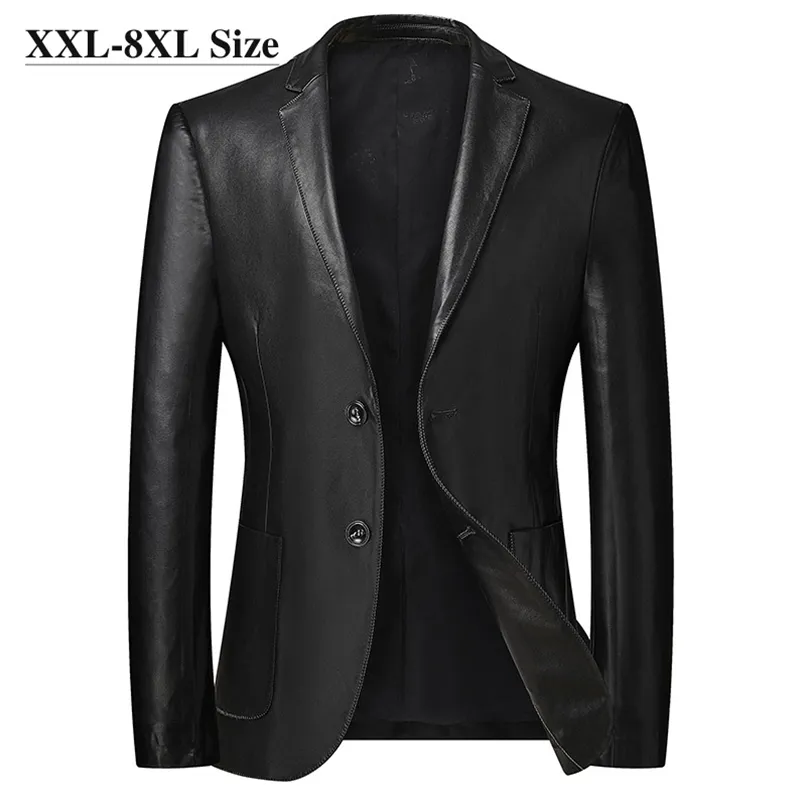 Plus Taille 6XL 7XL 8XL Veste de costume en cuir pour hommes Automne Classique Noir Business Casual Lâche Pu Manteaux Mâle Marque 210923