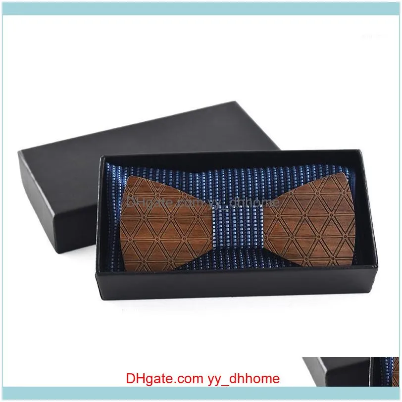 Pescoço moda aessóriosneck laços de madeira bowtie washington dc pai filho walnut preto laço de laço conjunto com lenço em uma caixa para mulheres1