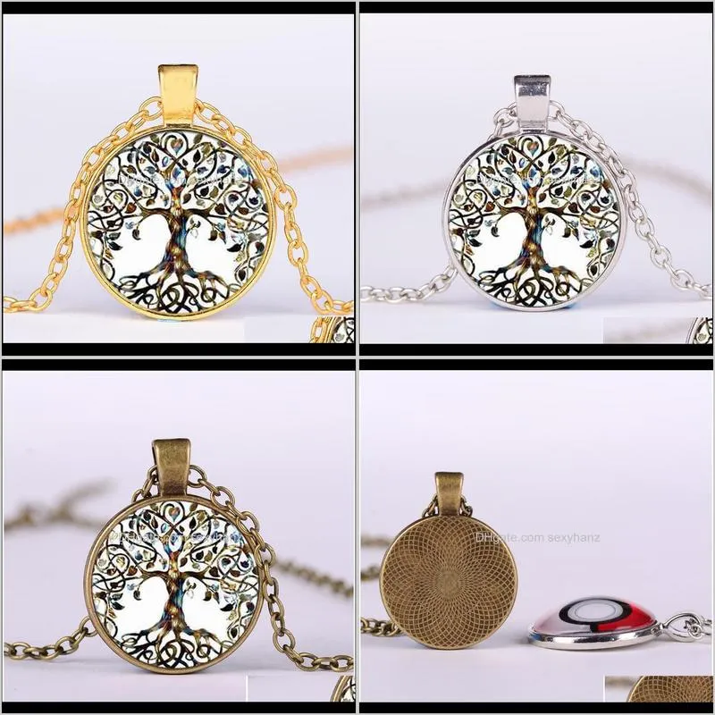 tree of life crystal round small pendant necklace colors women sweater chain jewelry gifts dropshipping qylwcl