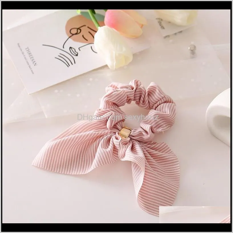 2020 striped ribbon hair loop ear chiffon metal buckle stripe large circle creative hair ring