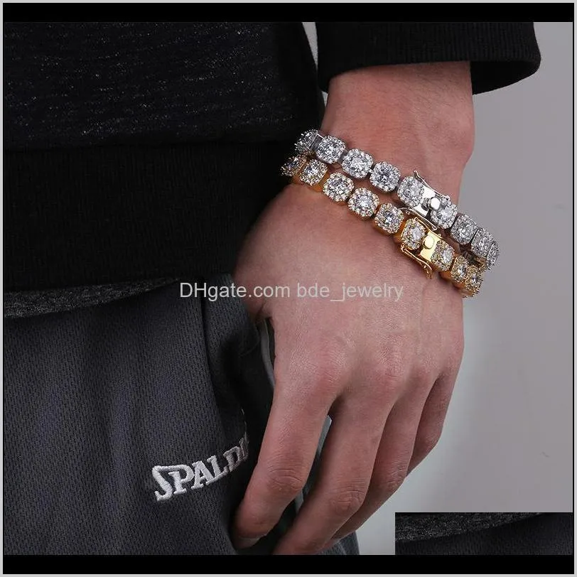 JewelryLuxury Designer Hip Hop Jeia masculino Bracelets Diamond Tennis Bracelet Bling Bangle Iced Out Chains Charms Hiphop Rapper Gold Gold Sier Dro