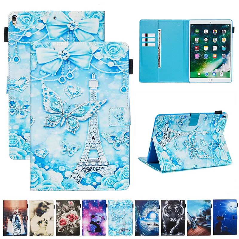 Casos de couro dos desenhos animados para iPad 10.2 10.5 Pro 11 Air4 10.9 Air2 5 6 8 Mini 1/2/3/4/5 Tigre Borboleta Gato Mar Ocean Torre Panda Flip Cover