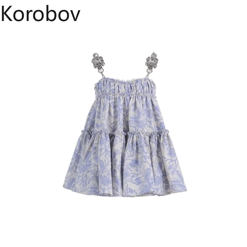 Korobov New Arrival Sweet Squined Tank Top Summer Chic Print Outwear Vest Korean Sleeveless Slim Female Camis 210430