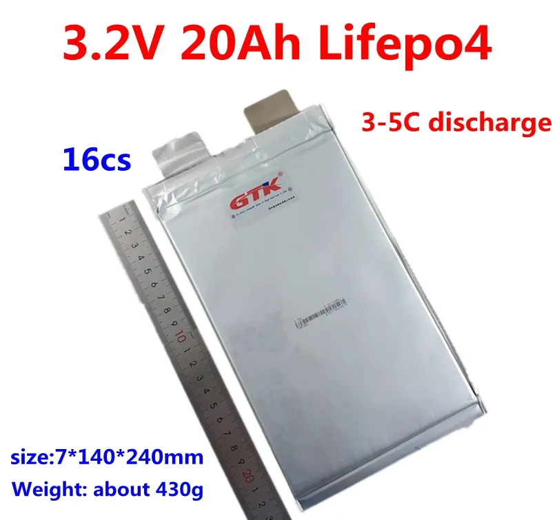 16PCS 70140240 3,2 V 20AH LifePo4 Prismatic dla DIY 24 V 36 V 48V BTtery Pack System magazynowania energii