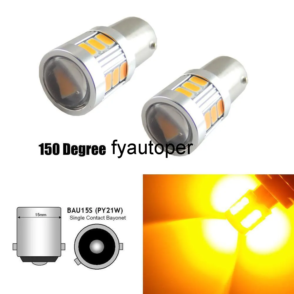 2 stks Universele Auto Tuning Fout Gratis Amber Yellow 18-SMD BAU15S 7507 LED-lampen voor Turn Signal Lights Duurzame auto-accessoires