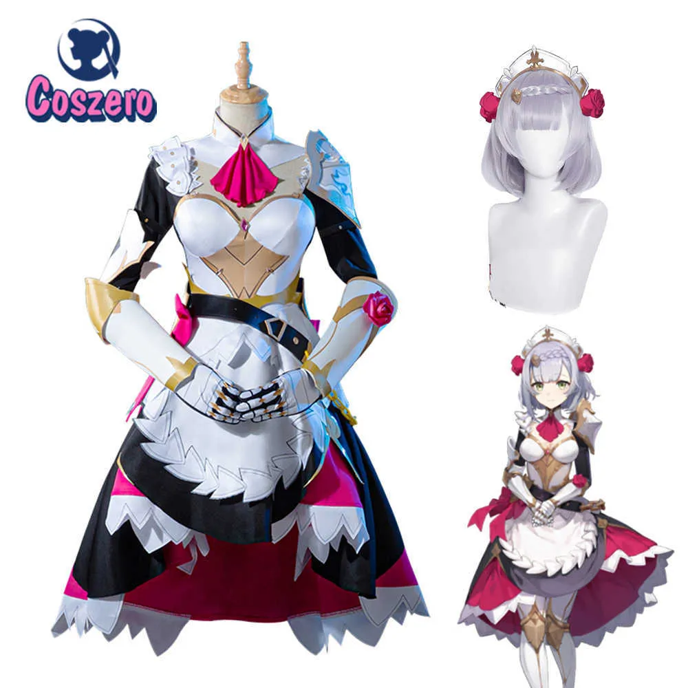 Genshin Impact Noelle Cosplay Costume Knights Maid Dress Wig Uniform Halloween Party Outfit For Women Girls Y0903